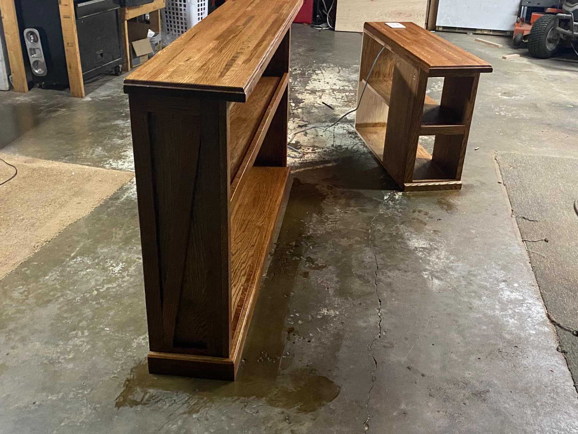 Handmade solid oak console and end table with stained finish